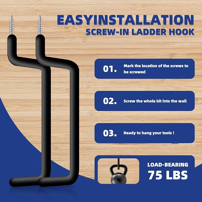10 Pcs Ladder Hook Screw in Storage Hanger for Garage Wall | Wall Mount Garage Storage Hooks, Heavy Duty Shelf Organizer, For Bike, Foldable Chair, Ladder