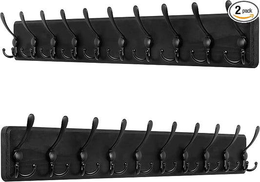 SKOLOO Rustic Large Wall Mounted Coat Rack-38.6" Long Coat Rack for Wall, Pine Solid Wood Coat Rack Hook, Farmhouse Coat Hanger Wall Mount for Hanging Jacket Coat Hat, Pack of 2