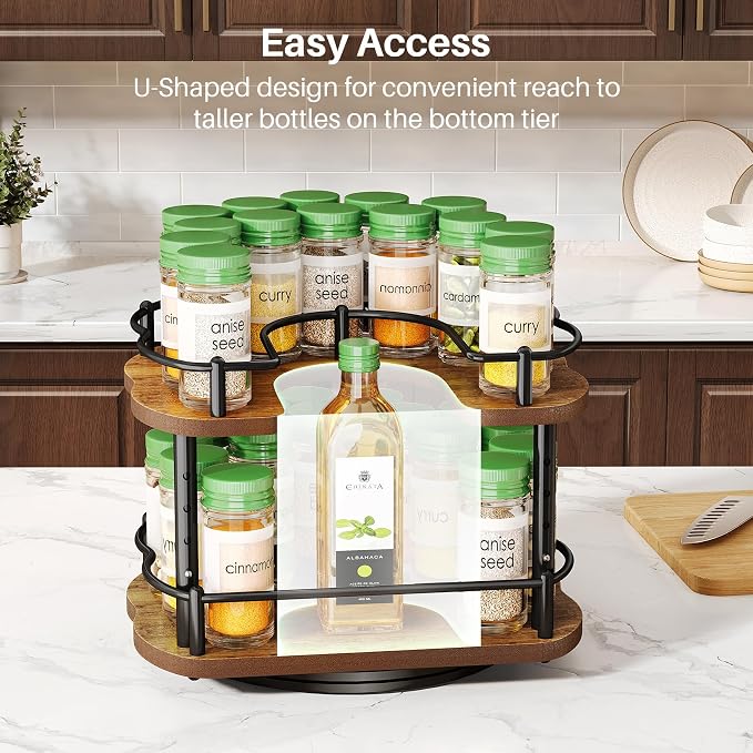 Spice Organization for Cabinet, Lazy Susan Spice Rack, 10 in, Black | Height Adjustable, Rotating Spice Organizer for Countertop, Fits Cabinets Wide＞ 11 in, Height ＞10.5 in