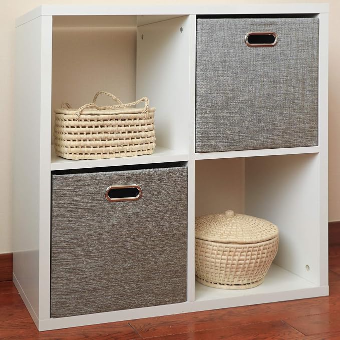 Posprica Foldable Storage Bins,13×13 Storage Cubes Basket Containers for Shelf Cabinet Bookcase Boxes,Thick Fabric Drawers - Set of 2, Coffee