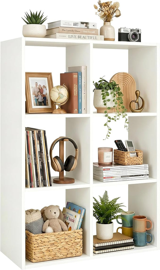 WannabeMyself【Sturdy Build&Easy Assembly】 6 Cube Storage Organizer with Anti-Tipping Kits,Reversible Open Back Book Shelf, Bookcase for Living Room,Bedroom,Entrance Hall,Office,24.1×11.4×35.9,White