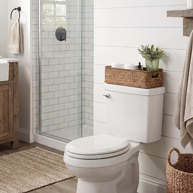 StorageWorks Wicker Seagrass Baskets, Toilet Basket Tank Topper, Brown | Toilet Paper Baskets for Back of Tank, Bathroom Basket Organizer and Storage, Small Tank Trays for Decor with Built-in Handle