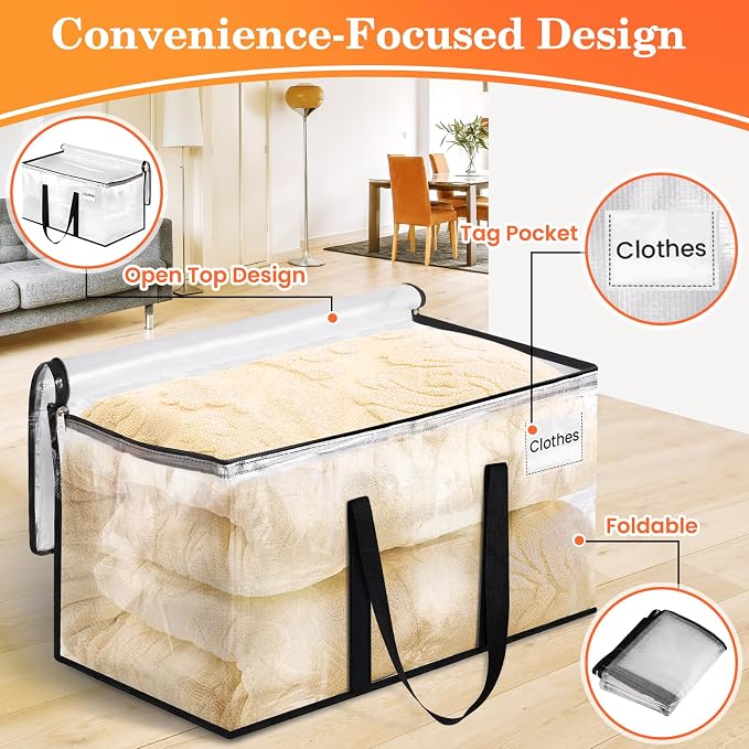 Moving Bags, Extra Large Heavy Duty Storage Bags, 93L, 10 Packs | Packing Bags with Smooth Zippers, Strong Handles & Tag Pocket, Water-Resistant Foldable Storage Totes, Moving Box Alternative