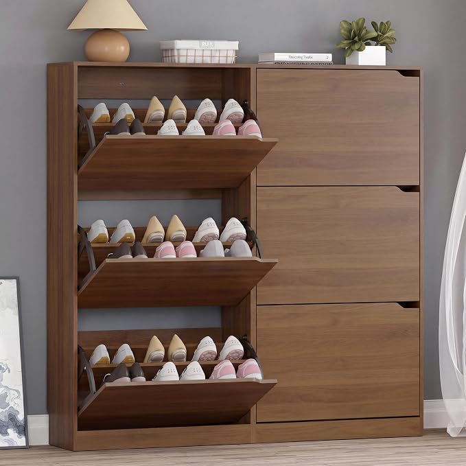 BORNOON Shoe Cabinet with 6 Flip Drawers, Slim Narrow Shoe Storage Cabinet, Freestanding Shoe Organizer for Entryway, Hallway, Foyer