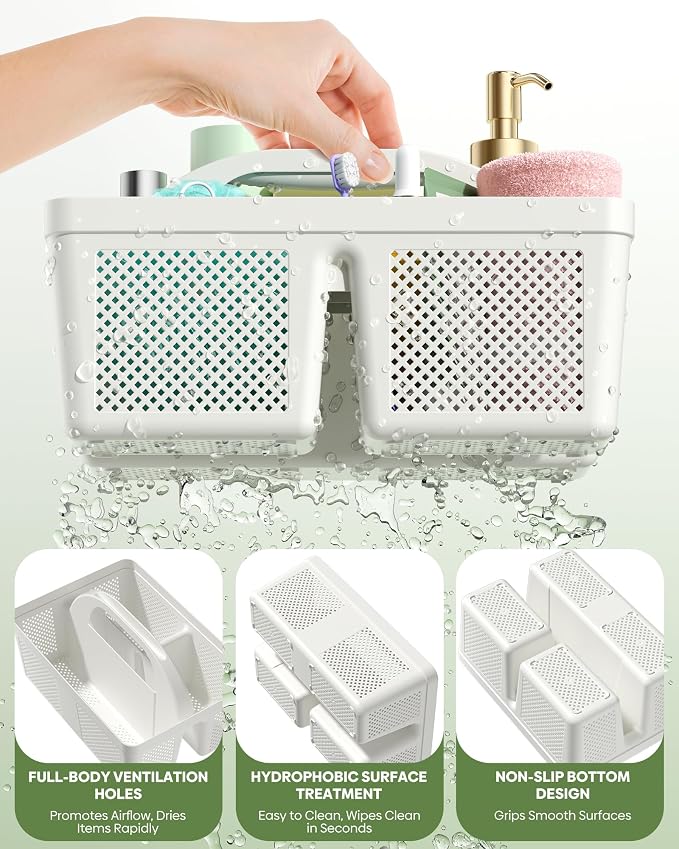 4 Pack Portable Shower Caddy Basket with Handle, Plastic Cleaning Caddy Organizer for Bathroom, College Dorm, Kitchen & Laundry Room, Divided Storage Tote for Toiletries and Cleaning Supplie