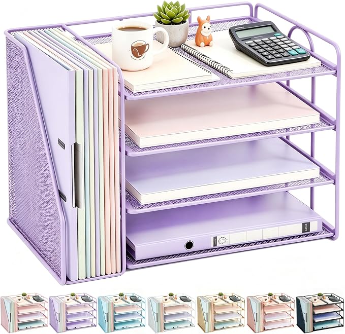gianotter 4-Tier Paper Organizer With Magazine Holder, Desk Organizers and Accessories, Desk Accessories & Workspace Organizers, File Organizer for Office Supplies Storag (Purple, 4-Tier)