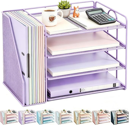 gianotter 4-Tier Paper Organizer With Magazine Holder, Desk Organizers and Accessories, Desk Accessories & Workspace Organizers, File Organizer for Office Supplies Storag (Purple, 4-Tier)