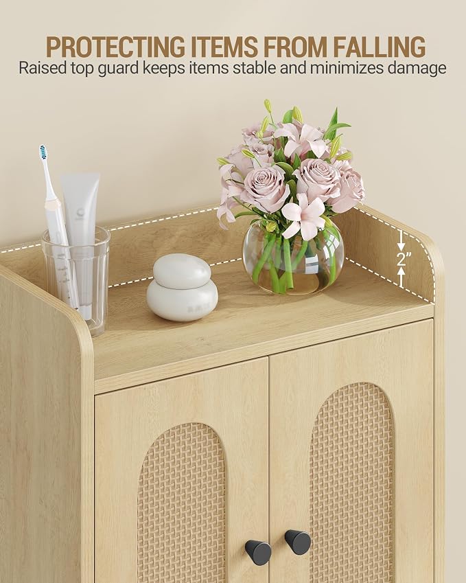 Hzuaneri Bathroom Cabinet, Small Storage Cabinet with 4 Doors | Bathroom Organizers and Storage Cabinets with Adjustable Feet. Cabinets Freestanding for Living Room, Kitchen, Rattan Yellow
