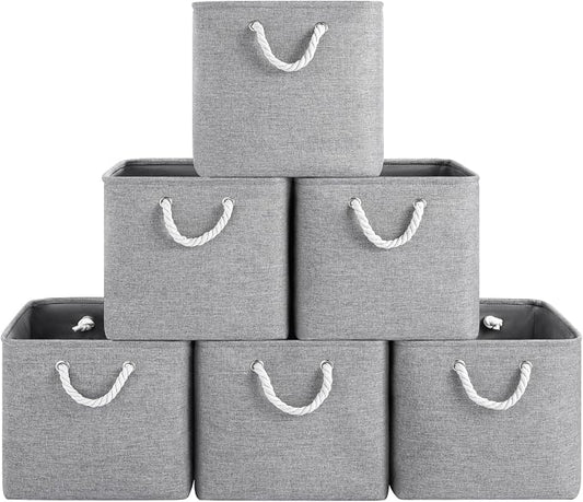 ECDYQXVU 13x13x13 Inch Storage Cube Bins Foldable Organizer Baskets 6 Pack | Soft Cotton Handles, Premium EVA Fabric, Hard Cardboard Bottom, Sturdy Metal Rim, Closet Shelf, Living Room, Bedroom, Laundry