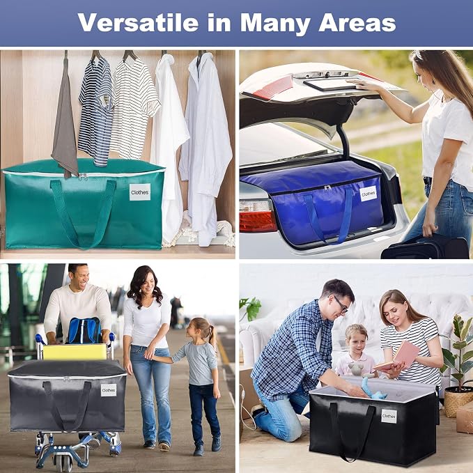 StorageRight Moving Bags-Heavy Duty Moving Boxes, Storage Totes with Zipper, Reinforced Handles and Tag Pocket-Collapsible Moving Supplies for moving, Storage and Travel 93L(Four Colors-10 Pack)