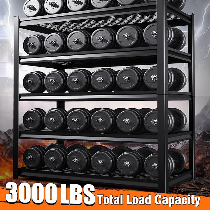 Set of 6-71"H Garage Shelving-3000LBS 5 Tier Storage Shelves,Adjustable Heavy Duty Metal Shelving Unit and Storage Large Wire Rack,Utility Steel Shelf For Shop Warehouse Industrial Pantry 71"x35"x16"
