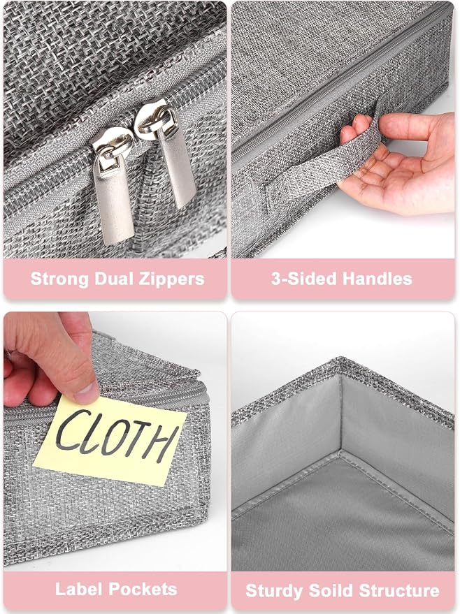 4-In Low Profile Under Bed Storage, Rigid Structure, 2 Pack, Gray | Below 4 Inch Low Space Storage, Rigid Sides & Bottom, Reinforced Handles, Foldable Design, for Couches, Cribs, Dorm Beds