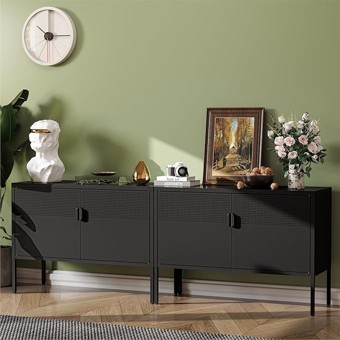 COFaR TV Stand for TVs up to 75 Inch, 40‘’L Media Console with Ventilation Doors, Metal Entertainment Center with Adjustable Shelves & 120Lbs Storage for Living Room & Bedroom, Black