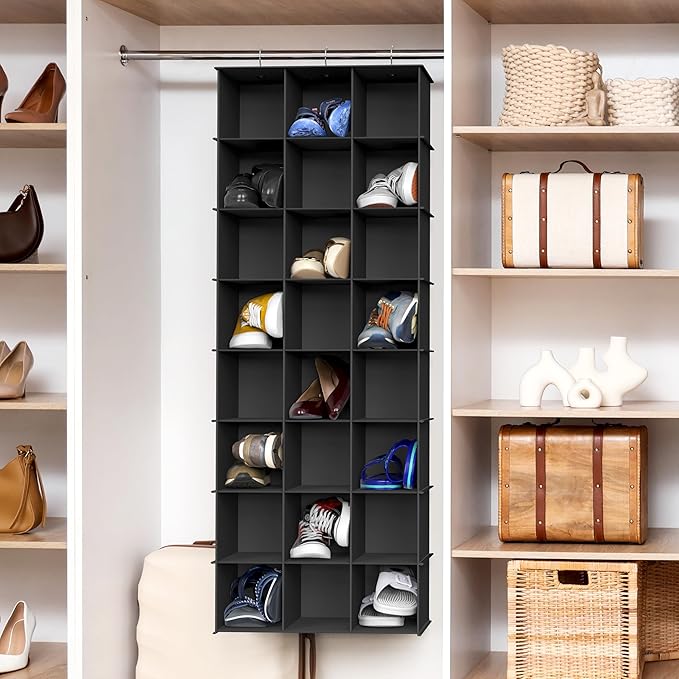 Simple Houseware 24 Section Shelves Hanging Shoes Organizer, Black | 3 Metal Hooks, 8 Tier, Holds Up to 24 lbs