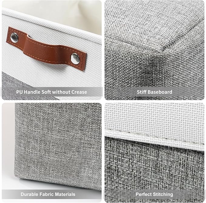 Bagnizer Collapsible Fabric Storage Cubes 11x11 Cube Storage Bins, 4 Pack Closet Baskets Box with Handles for Organizing, Shelf, Toys, Clothes, Home, Office, Nursery (Grey&White)