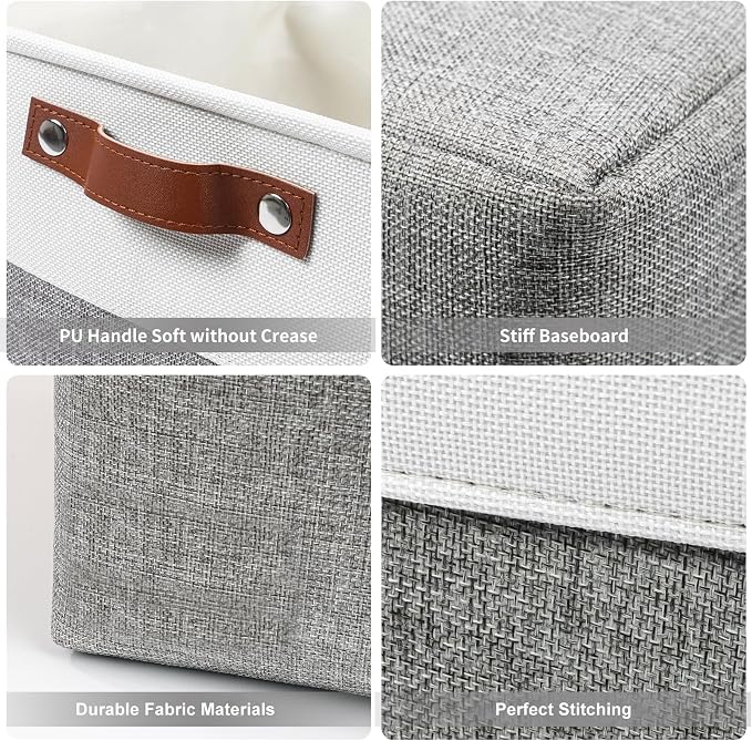 Bagnizer 13x13 Cube Storage Bins, Collapsible Fabric Storage Box, 4 Pack Closet Baskets with Handles for Organizing, Shelf, Toys, Clothes, Home, Office, Nursery (Grey&White)
