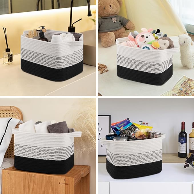 OIASKET Storage Baskets for Organizing, Woven Baskets for Shelves, Rectangle Decorative Organizer for Storage Clothes, Toy, Books, Towels Nursery Bins 3 Pack (Gradient Black, 13"x9.85"x8.7")