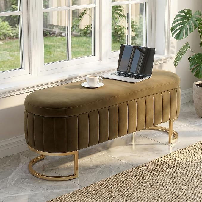 51" Velvet Storage Ottoman Bench End of Bed for Bedroom Entryway Coffee