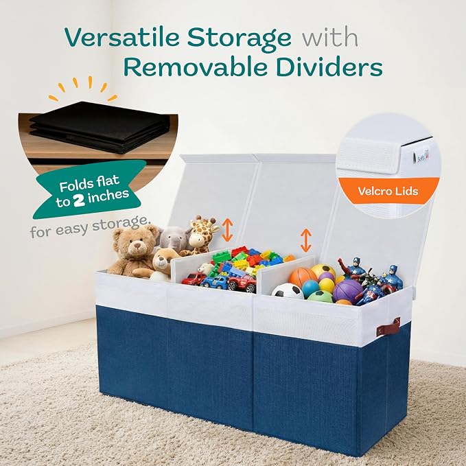 SoftOwl Extra Large Toy Storage Organizer with Lid - Sturdy, Collapsible Toy Chest Storage Box Design - Toys Bin with Dividers for Kids, Nursery, Bedroom, Playroom 37"x16"x14"