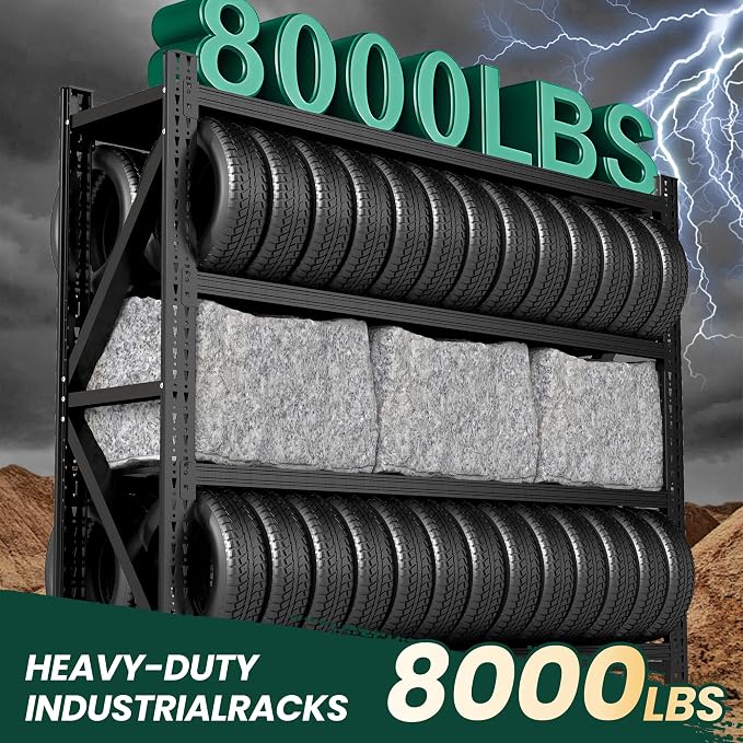 Heavy Duty Garage Storage Shelves 8000LBS Capacity, 79" Wide Metal Shelving Unit, 4-Tier Adjustable Industrial Shelving for Warehouse Basement Shop, 79" W x 24" D x 75" H