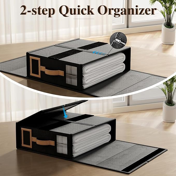 6 Pack Foldable Bed Sheets Set Organizers and Storage(King & Queen Size),Linen Fabric Closet Organizers with Window,Folding Bedding Storage Box for Bedsheets and Pillow Cube Organizer-Black