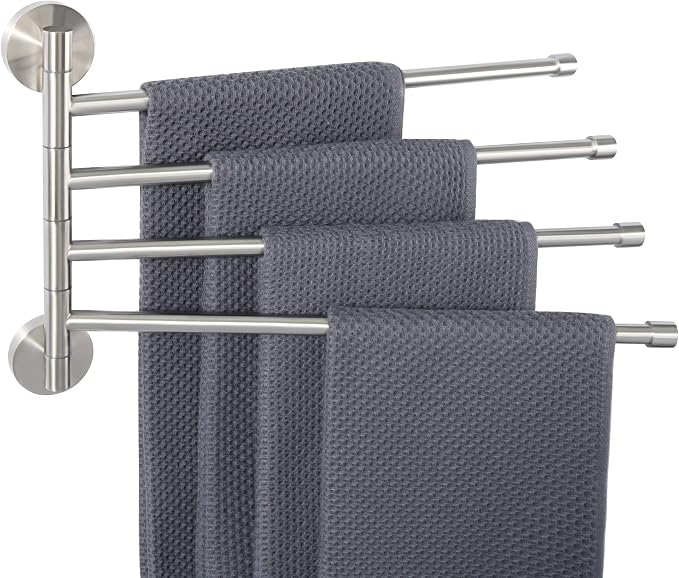 Alise 4 Arm Swivel Towel Rack, Swivel Towel Bar Brushed Nickel, 13.86 Inch | Space Saving Swing Arm Towel Rack for Bathroom Kitchen Outdoor, SUS304 Stainless Steel, 180° Rotating