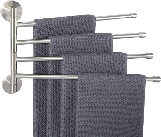Alise 4 Arm Swivel Towel Rack, Swivel Towel Bar Brushed Nickel, 13.86 Inch | Space Saving Swing Arm Towel Rack for Bathroom Kitchen Outdoor, SUS304 Stainless Steel, 180° Rotating