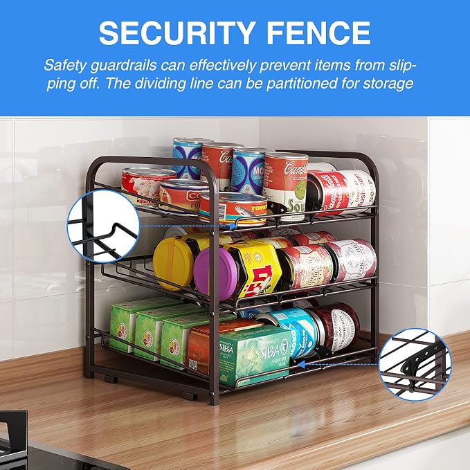 Can Rack Organizer,3 Tier Stackable Can Storage Dispenser,Bronze | Can Food Storage Rack|Holds 36 Cans|Space-Saving Pantry&Cabinet|Easy Access to Canned Goods-13.4"D x 16.6"W x 14.8"H