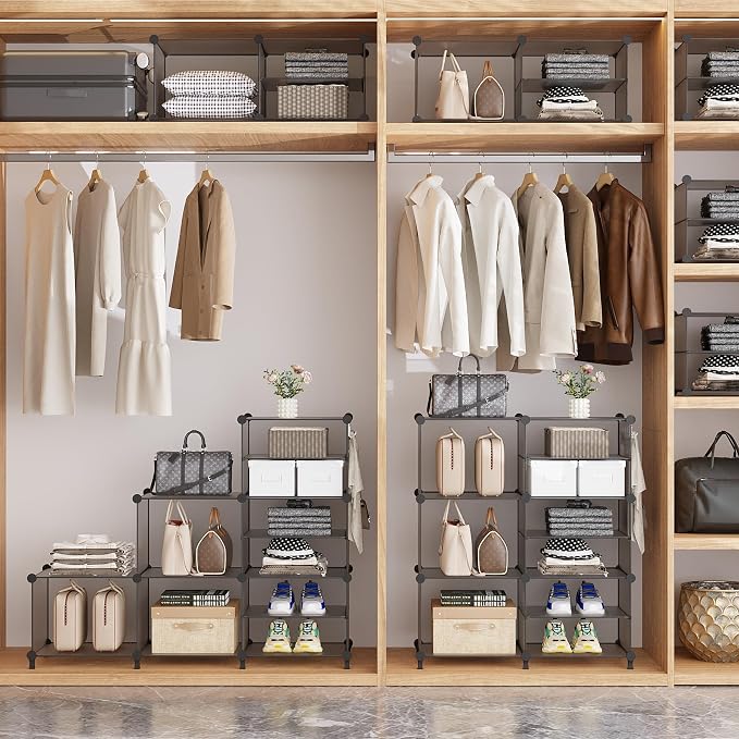 AWTATOS 6 Cube Closet Organizer Storage Shelves, Grey | Portable Closet Clothes Organizers Storage Shelf DIY Stackable Cubby Shelving for Closet Bedroom Living Room Office