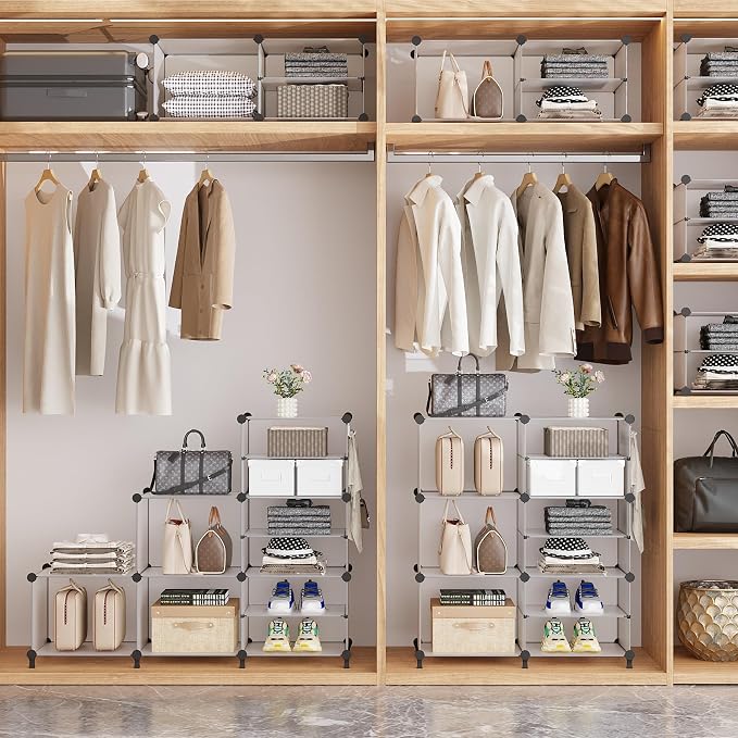 AWTATOS 6 Cube Closet Organizer Storage Shelves, Translucent | Portable Closet Clothes Organizers Storage Shelf DIY Stackable Cubby Shelving for Closet Bedroom Living Room Office