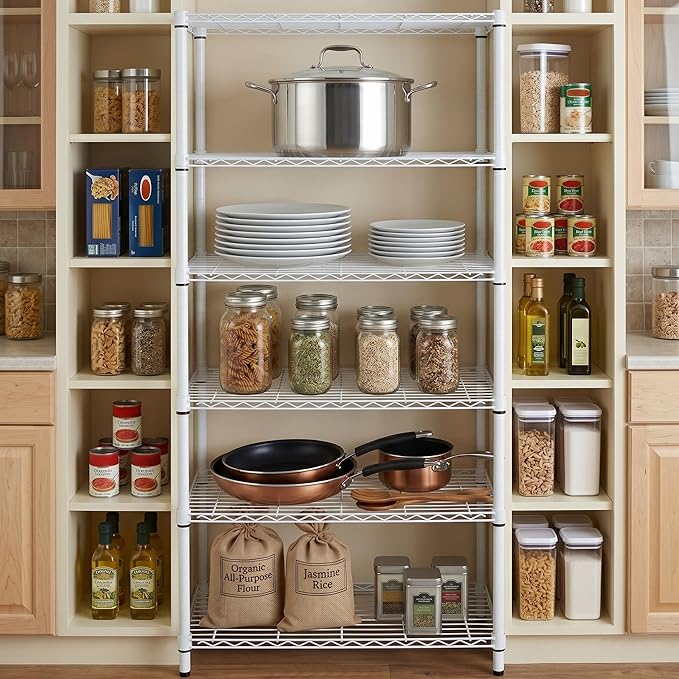 Honey-Can-Do 5-Tier White Wire Shelving Unit, 200 lb/Shelf, 36x14x72 in | 1,000 lb total in a bright white rust-resistant frame; tool-free build; adjustable shelves for laundry, kitchen & craft