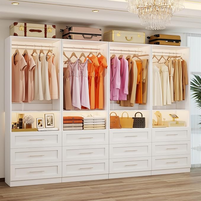Closet System Sets of 4, 8FT-21FT Customizable Closet Organizer System with 12 Drawers
