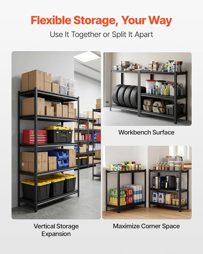 VEVOR Storage Shelves, 5-Tier Adjustable, 3000 lbs Capacity, Heavy Duty Garage Storage Shelving Unit, Metal Utility Rack Shelf, for Garage Warehouse Basement Kitchen, 40.55" W x 18.31" D x 71.38" H