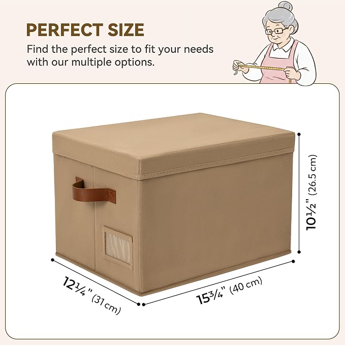 GRANNY SAYS Storage Bins with Lids, Storage Baskets for Linen Closet Shelves, Decorative Storage Boxes, Clothes Storage and Organization for Organizing, 3-Pack, Large, Brown