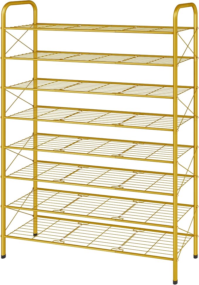 Hoctieon 8 Tier Shoe Rack for Closet, Durable Mesh Style Shoe Rack, Entryway Shoe Shelf, Shoe Storage Organizer for Hallway, Bedroom, Living Room, Wardrobe, Gold