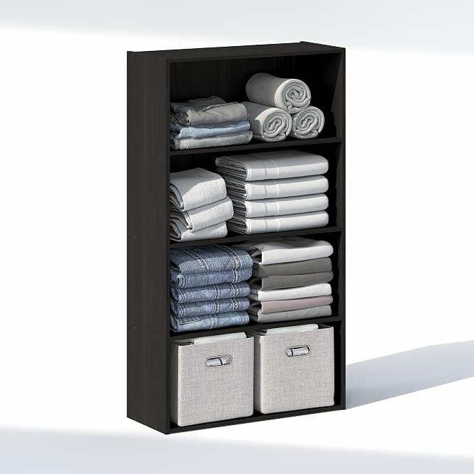 Furinno Reed Closet Organizers and Storage, 4-Tier Closet Organizer, Open Shelf Closet Storage, for Wardrobe, Bedroom, Living Room, Espresso
