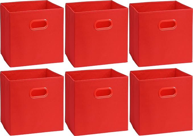 Simple Houseware 11-Inch Foldable Cube Storage Bins with Handles, Red | 6-Pack Lightweight & Durable Structure Fabric Cubes Organizer for Closet or Shelves
