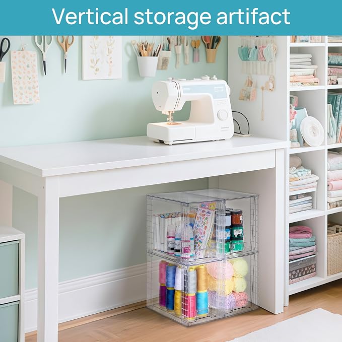 Vtopmart 4 Pack Clear Stackable Storage Drawers,9.7" High Plastic Organizers Bins for Skincare, Bathroom Supplies,Ideal for Cabinet,Undersink,Vanity,Kitchen,Pantry Organization