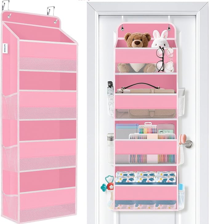 Over The Door Organizer Storage Large Capacity Hanging Bedroom Storage | 4 Shelves, 40 LB Capacity, Foldable Mesh Design, Clear Window, Sturdy, Large Storage Organizer for Nursery, Pantry & Closet