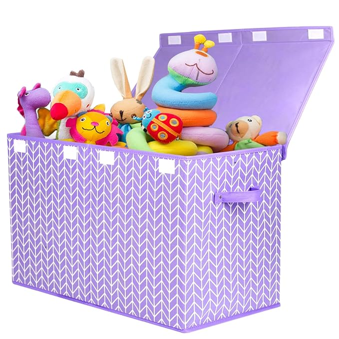 Large Toy Storage Box Chest for Kids, Sturdy Toy Box Bin Baskets with Lid | Toy Storage Box for Living Room, Nursery, Closet, Bedroom, Playroom 25"x13" x16" (Purple)