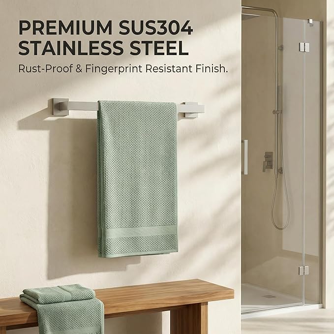 5-Piece Bathroom Hardware Set, 23.6 in Towel Bar, Brushed Nickel | 304 stainless steel, towel ring, toilet paper holder, 2 robe hooks, wall-mounted, installation hardware included