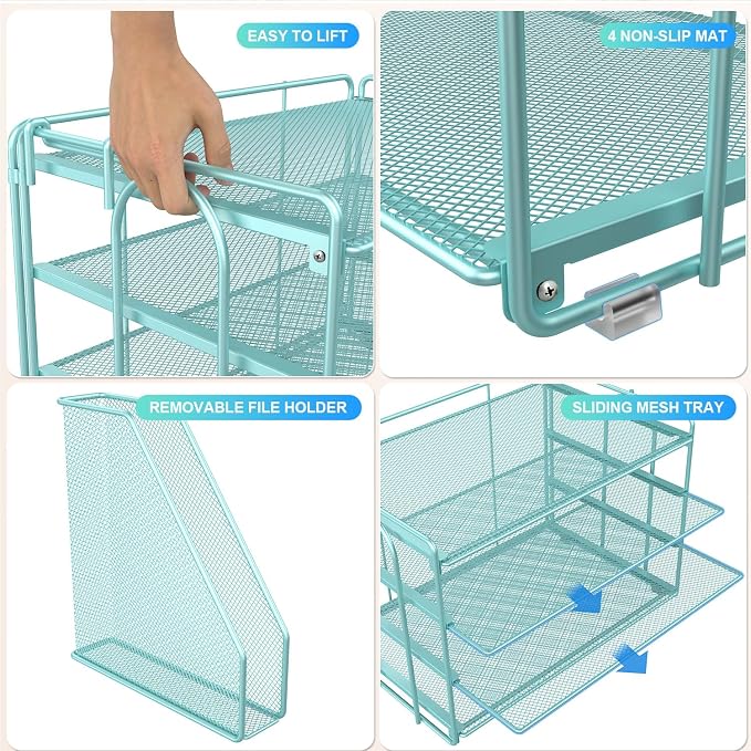 gianotter 4-Tier Paper Organizer With Magazine Holder, Desk Organizers and Accessories, Desk Accessories & Workspace Organizers, File Organizer for Office Supplies Storag (Blue, 4-Tier)