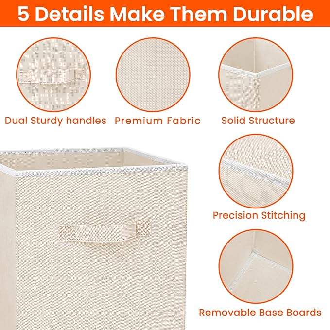 Criusia Storage Cubes - 11 Inch Heavy Duty Fabric Storage Bins for Shelves Closet Cube Organizer - 8 Pack Collapsible Cube Storage Bins Baskets for Clothes Blankets Toys - Nursery Organization (Beige)