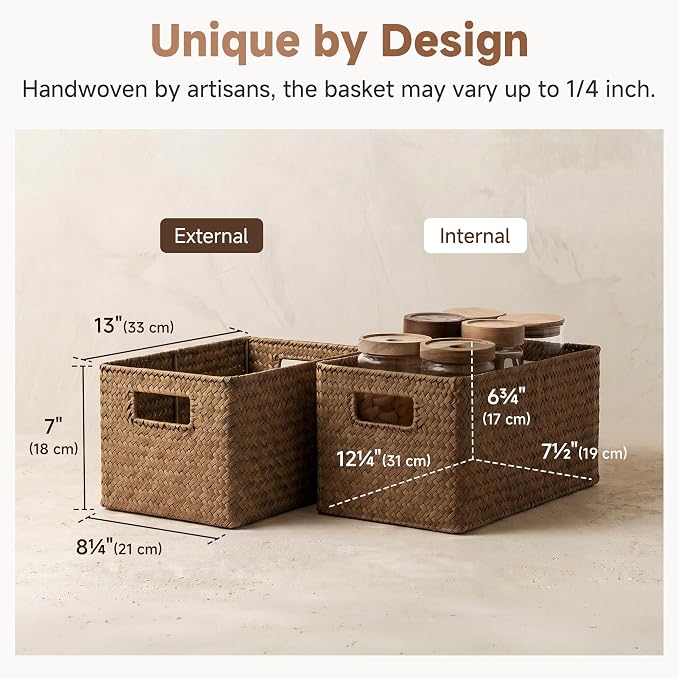 StorageWorks Large Wicker Baskets for Storage, Woven Baskets for Shelves | Seagrass, Pantry, Laundry, Bathroom, Kitchen Closet, Table, Decorative, Book, Towel, Magazine, Toy, Food, Rattan, Medium, Big