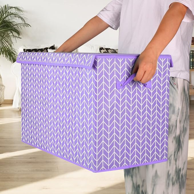 Large Toy Storage Box Chest for Kids, Sturdy Toy Box Bin Baskets with Lid | Toy Storage Box for Living Room, Nursery, Closet, Bedroom, Playroom 25"x13" x16" (Purple)