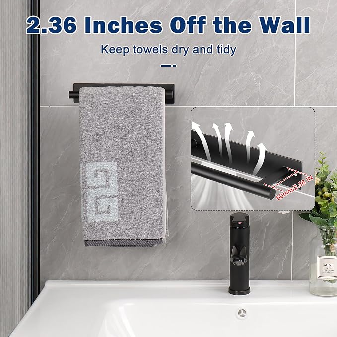 NearMoon Self Adhesive Hand Towel Holder/Towel Ring, Stainless Steel Hand Towel Bar Rustproof Stick on Wall-Towel Rack for Bathroom/Kitchen, Sticky and Wall Mounted (1, Matte Black)
