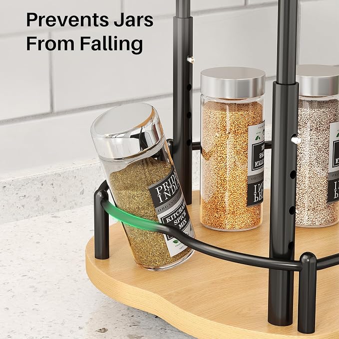 SNTD Lazy Susan Organizer Spice Rack - Spice Organization for Cabinet Height Adjustable Rotating Lazy Turntable, Pantry Kitchen Wood Revolving Seasoning Organizer (Natural, 9 Inch)