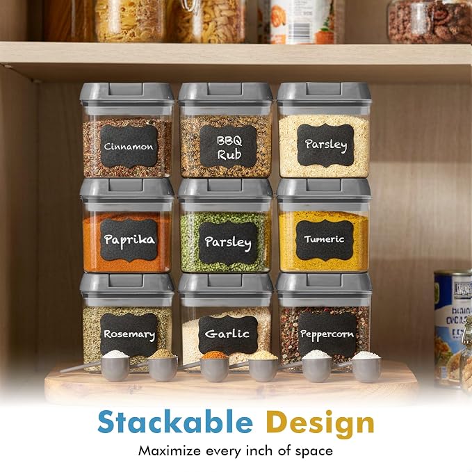 Shazo 9 PC Airtight Food Storage Containers - BPA Free Clear Plastic Snack & Spice Containers with Easy Lock Lids - Kitchen and Pantry Organization for Herbs, Coffee, Tea - 0.5L / 2.1 Cups