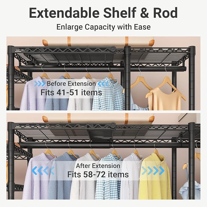 VIPEK Classic V6X Dynamic Closet System, Expandable Garment Rack | Adjustable Width 62"-96" Expandable Freestanding Clothes Rack with Shelves & Hanging Rods for Reach-in Closet