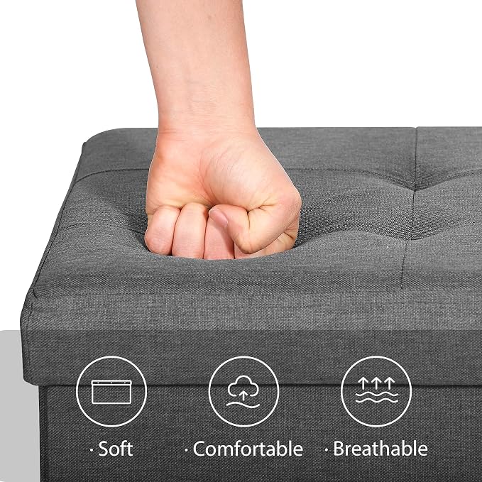 ZenStyle 43Inches Storage Ottoman Bench, Folding Footrest Padded Seat, Storage Chest Long Shoes Bench with Divider, Holds up to 660 lbs, for Living Room, Entryway, Bedroom, Light Gray